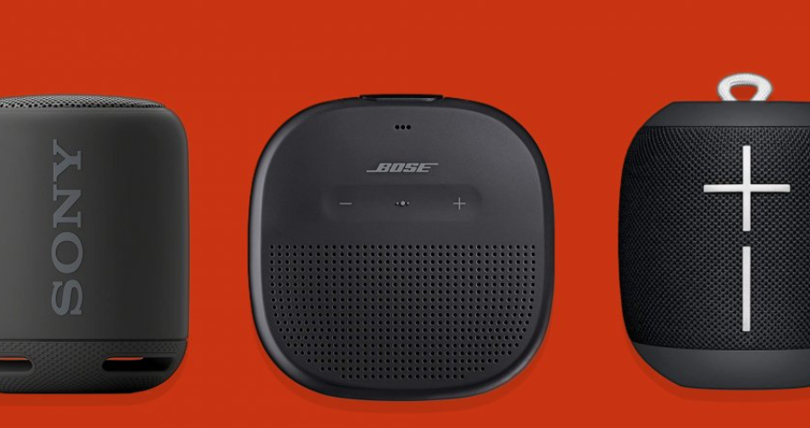 3 speakers black color orange background